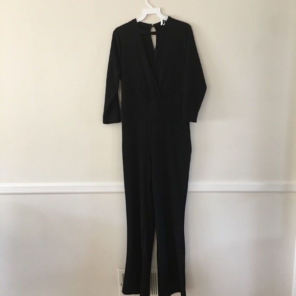 Plus Size Black Ribbed Knit Choker Jumpsuit - Picture 4 of 6